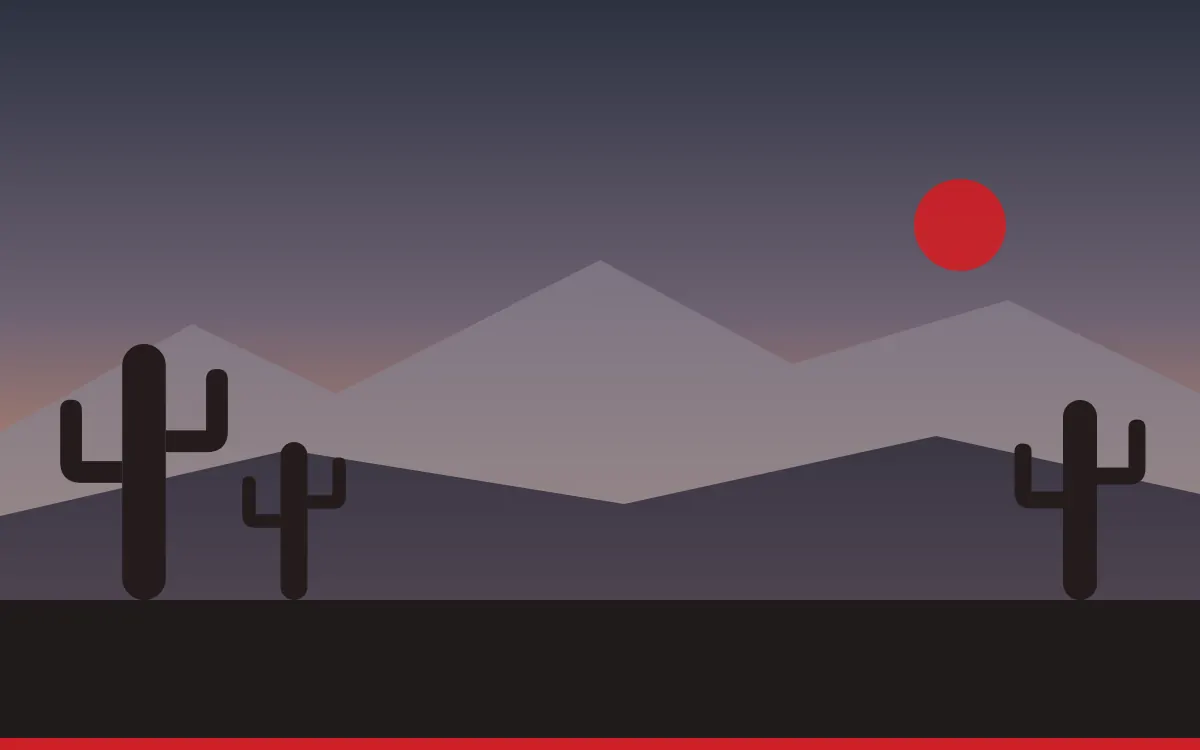 Illustration of the Superstition Mountains and saguaro at dusk