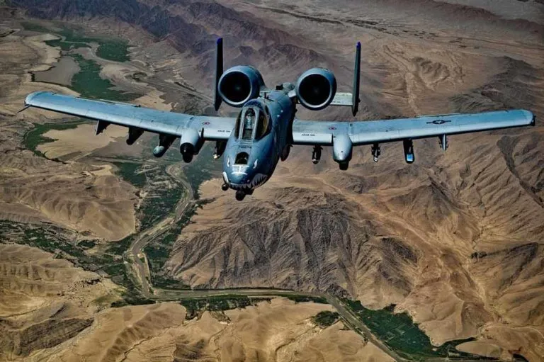 A-10 Thunderbolt II Warthog flying over mountains