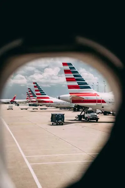American Airlines jet tails on the ground