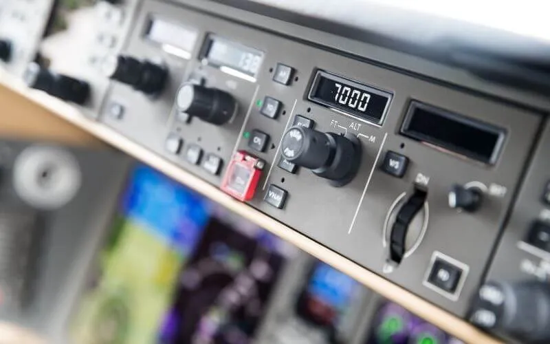 Transponder in a jet cockpit showing squawk code 7000