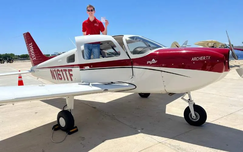 Flight school aircraft on the ramp in Conroe, near Houston