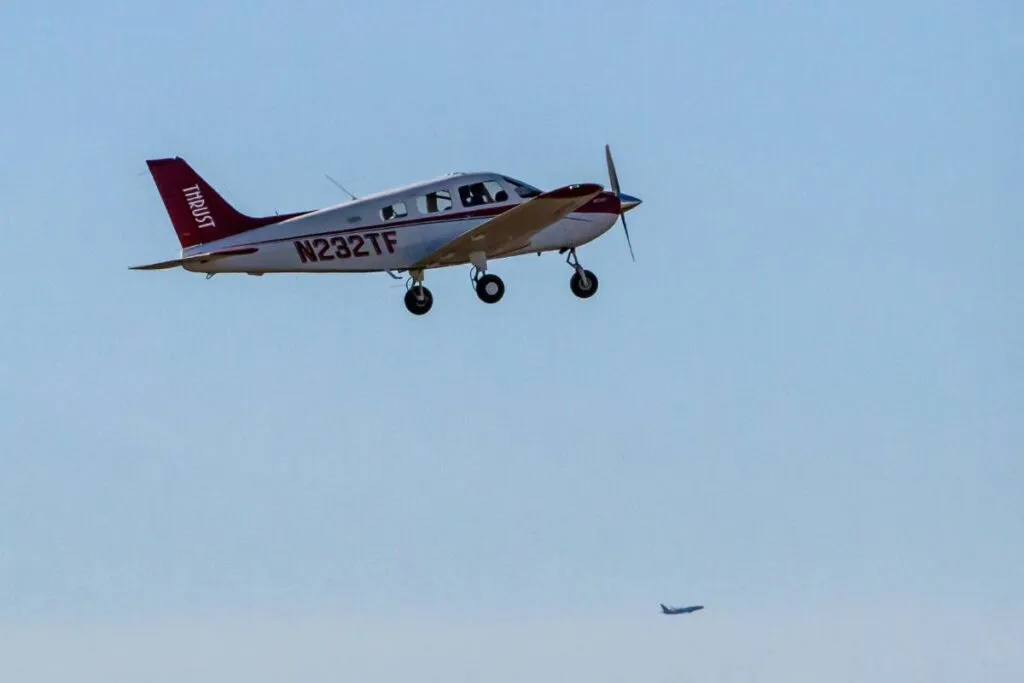 Thrust Flight Piper Archer climbing out after takeoff