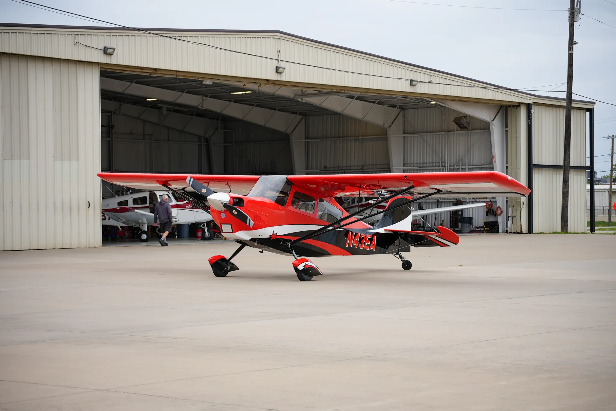 Super Decathlon on the ramp outside the Thrust Flight hangar